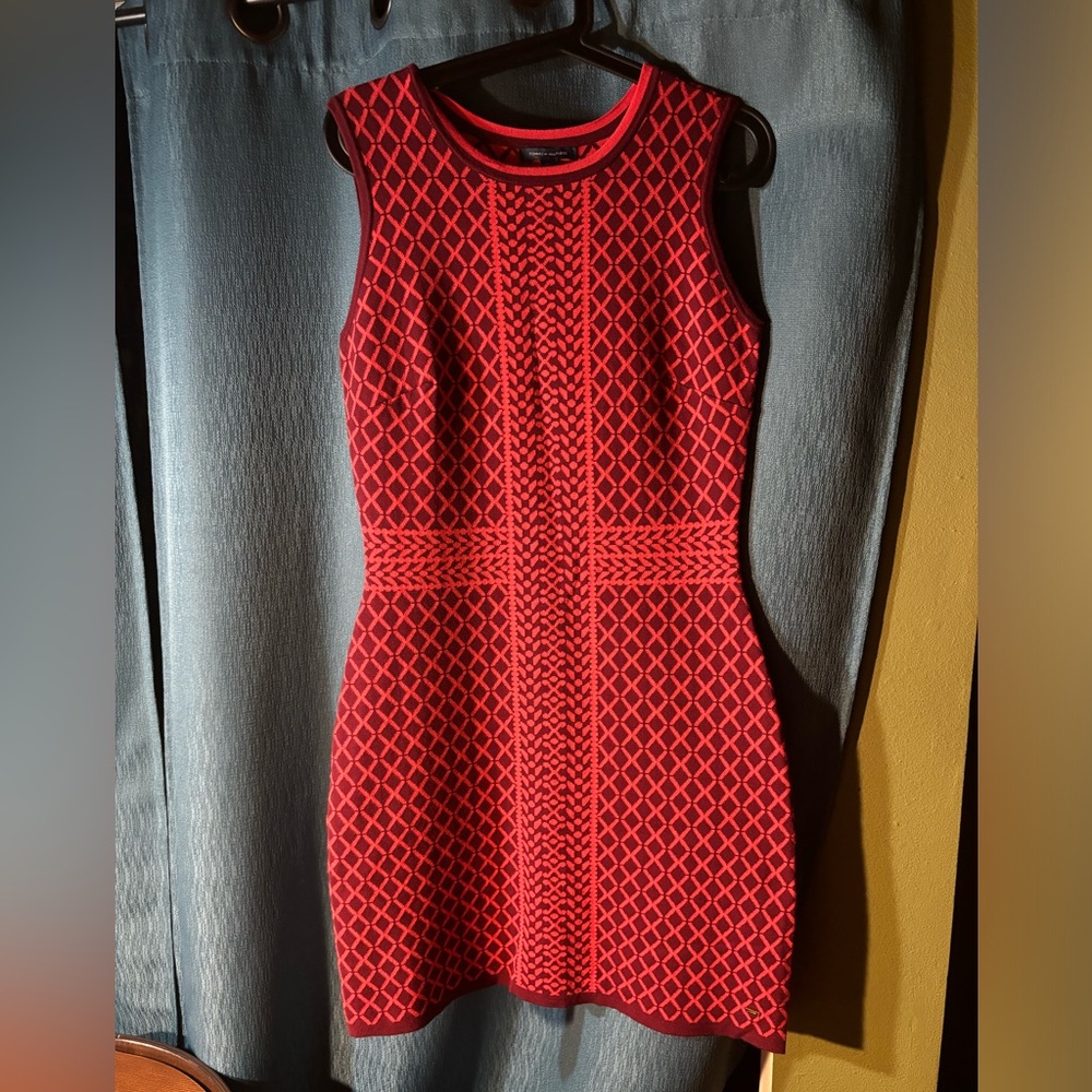 Tommy Hilfiger Burgundy Coral Red Pattern Sweater Dress